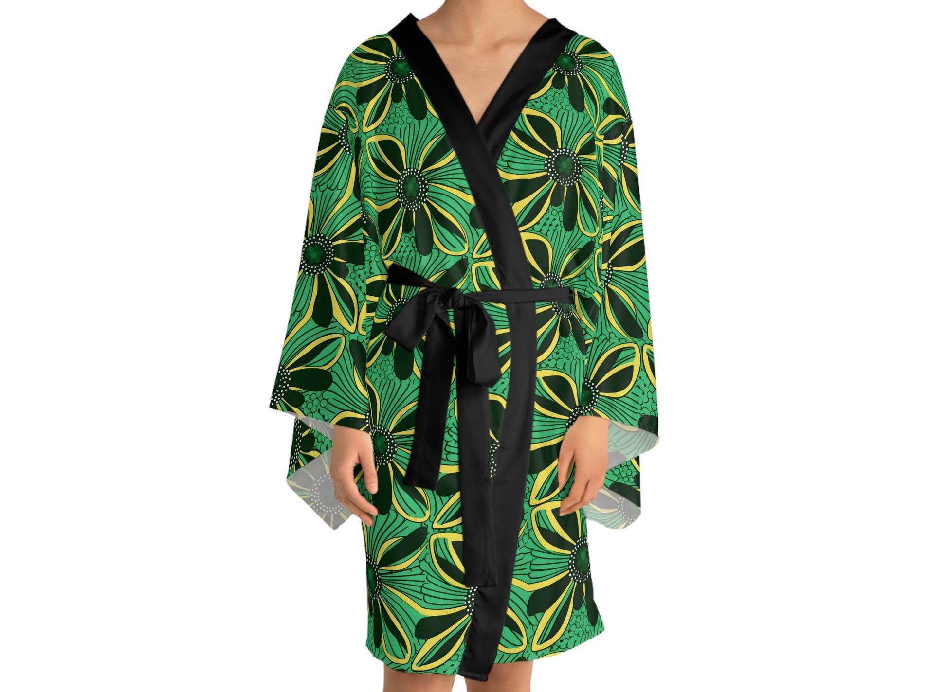 African Floral - Womens - Long Sleeve Kimono Robe - African - Ankara Pattern