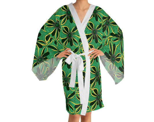 African Floral - Womens - Long Sleeve Kimono Robe - African - Ankara Pattern