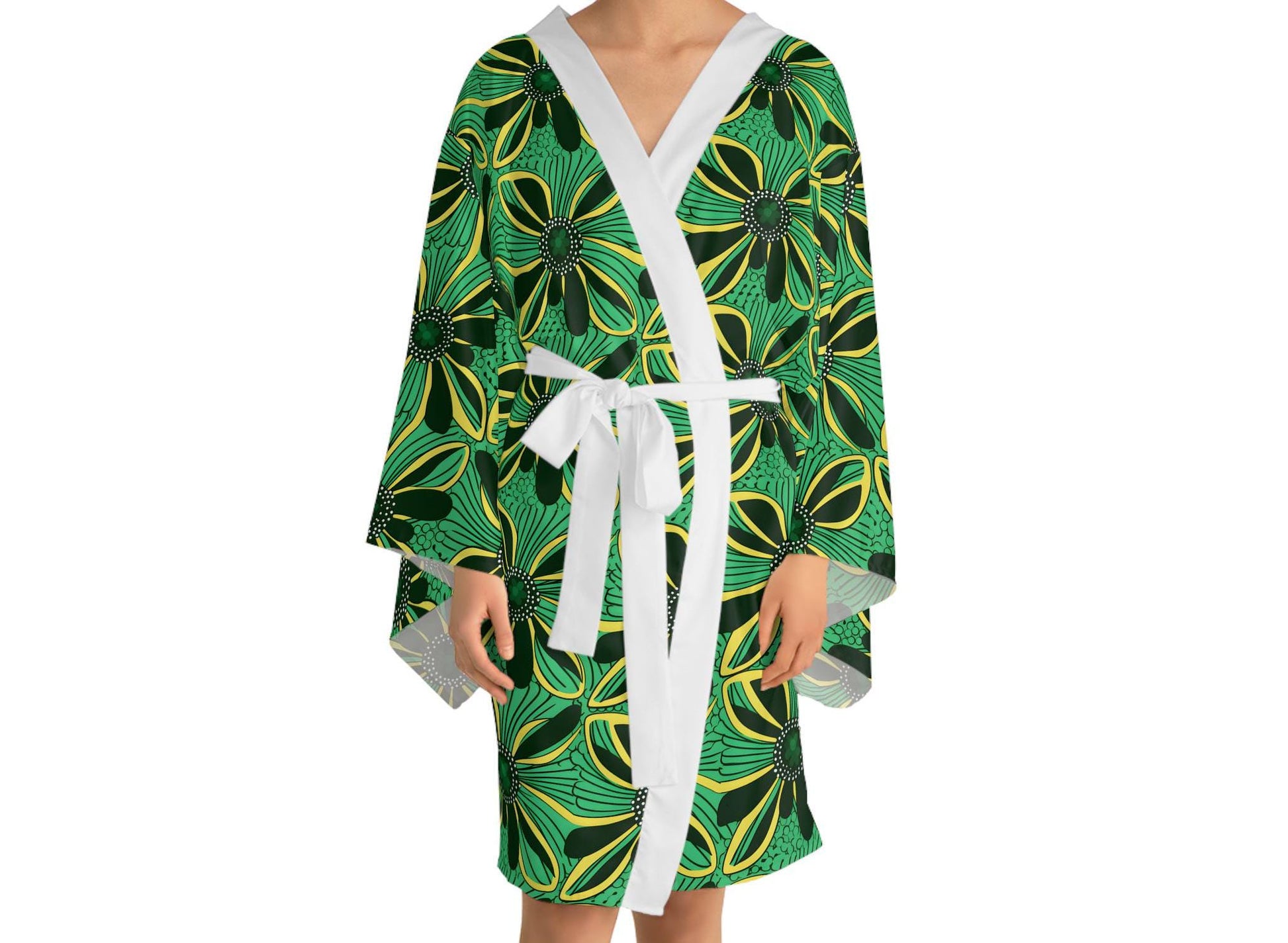 African Floral - Womens - Long Sleeve Kimono Robe - African - Ankara Pattern