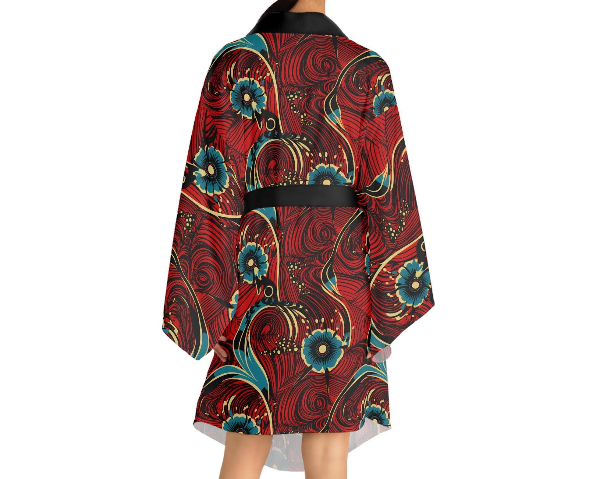 Ruby Saphire - Womens -  Floral Long Sleeve Kimono Robe - African - Ankara Pattern