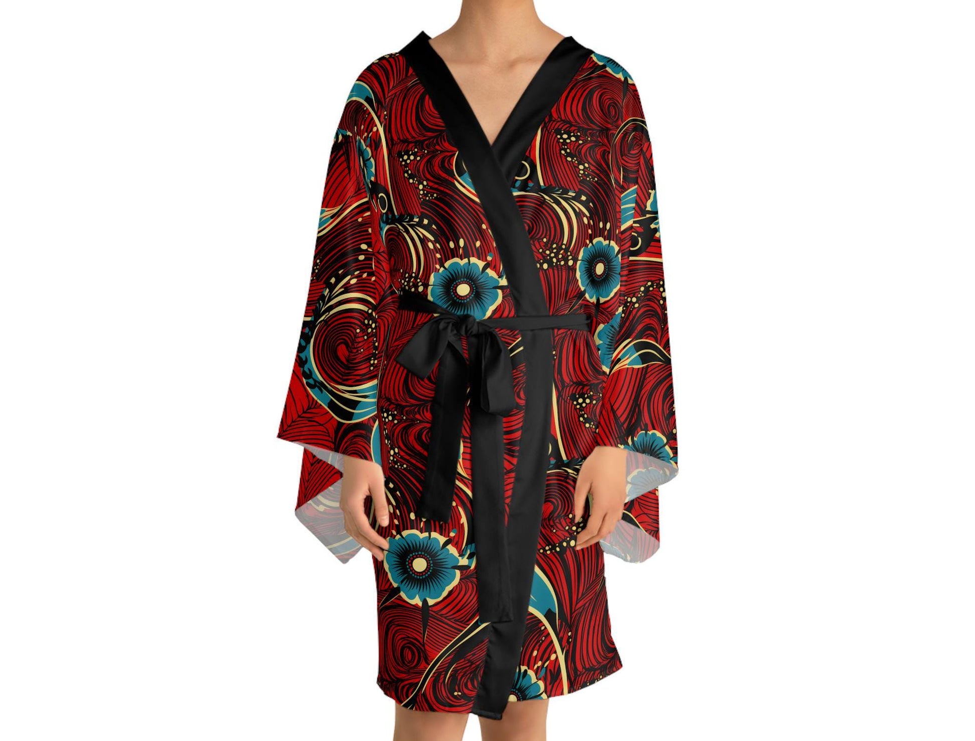 Ruby Saphire - Womens -  Floral Long Sleeve Kimono Robe - African - Ankara Pattern