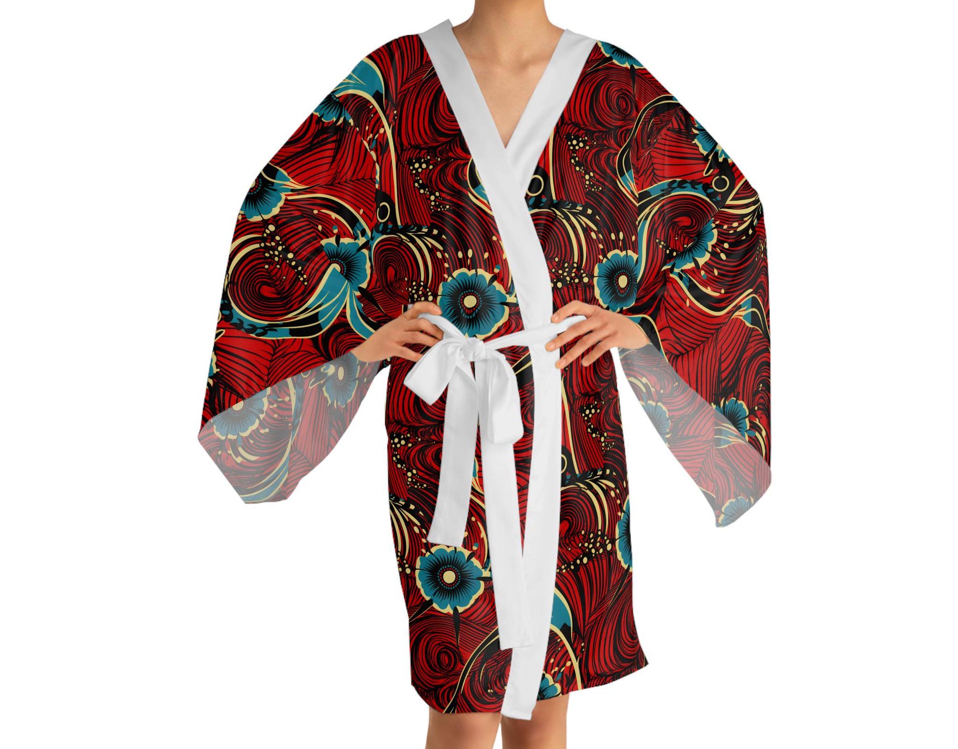 Ruby Saphire - Womens -  Floral Long Sleeve Kimono Robe - African - Ankara Pattern