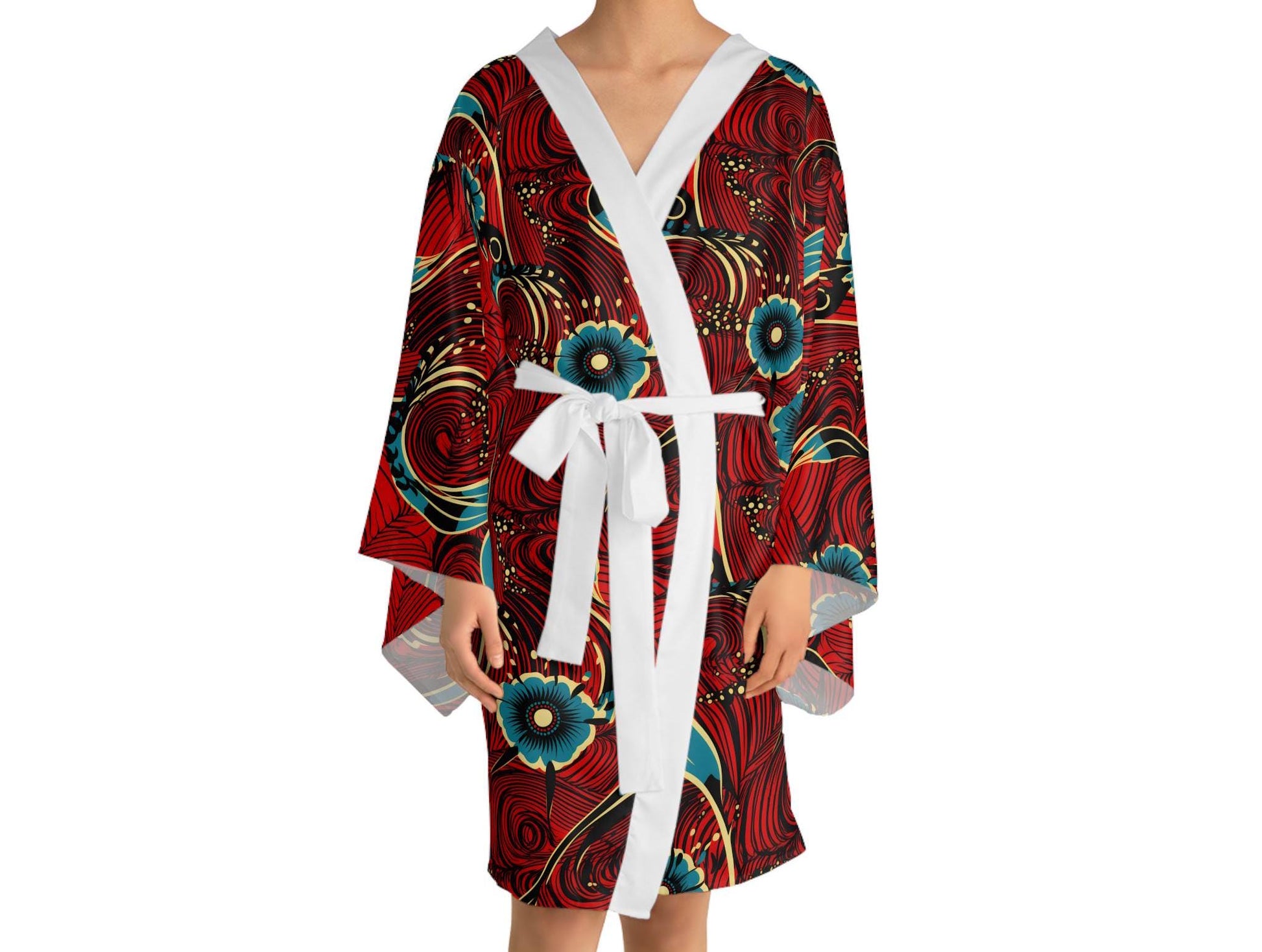 Ruby Saphire - Womens -  Floral Long Sleeve Kimono Robe - African - Ankara Pattern