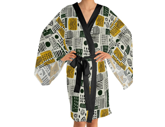 Kokoo - Womens - Long Sleeve Kimono Robe - African - Ankara Pattern