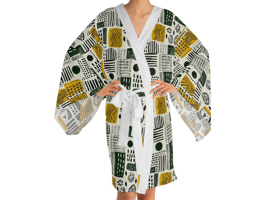 Kokoo - Womens - Long Sleeve Kimono Robe - African - Ankara Pattern