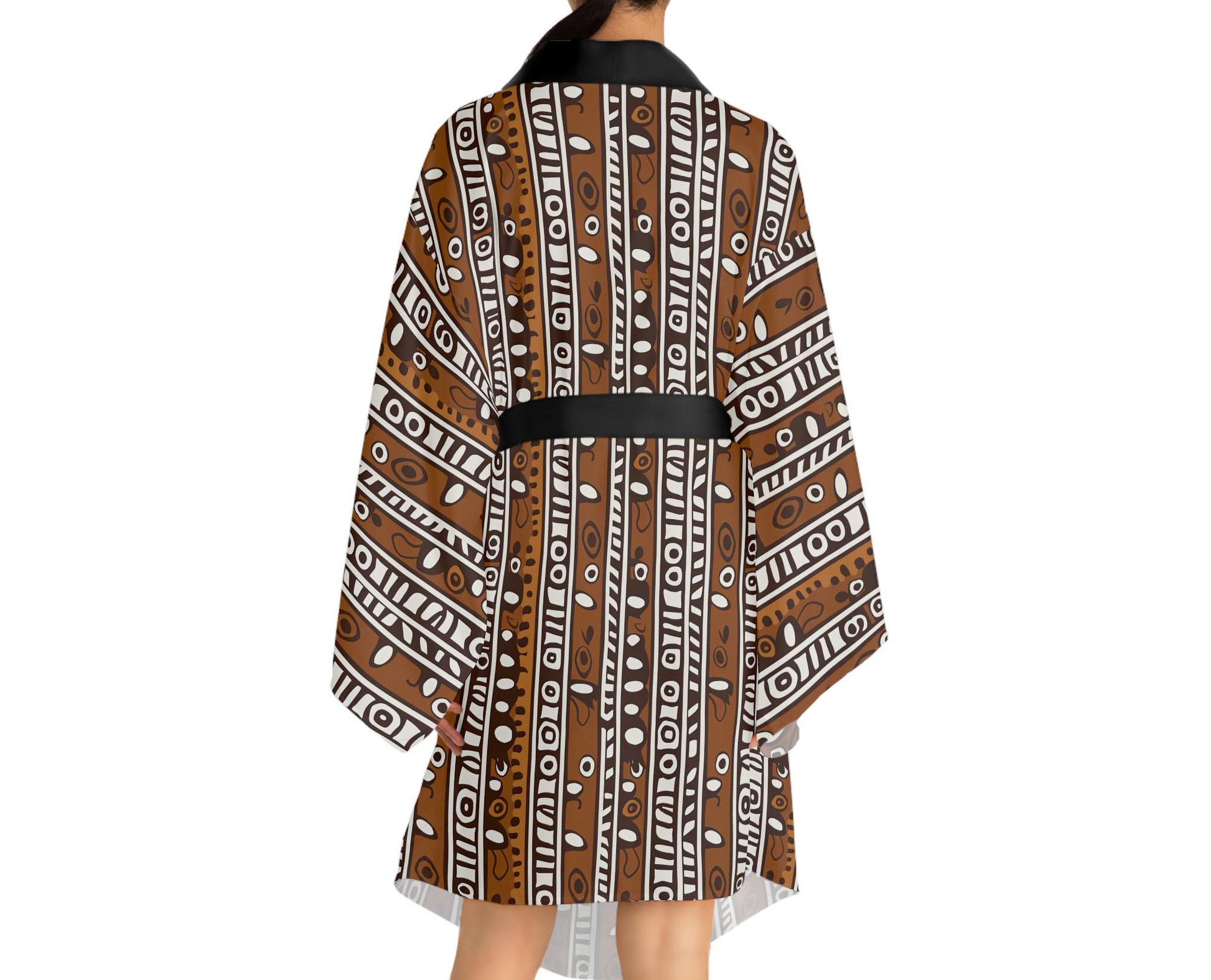 Earthy - Womens - Long Sleeve Kimono Robe - African Mud cloth Pattern