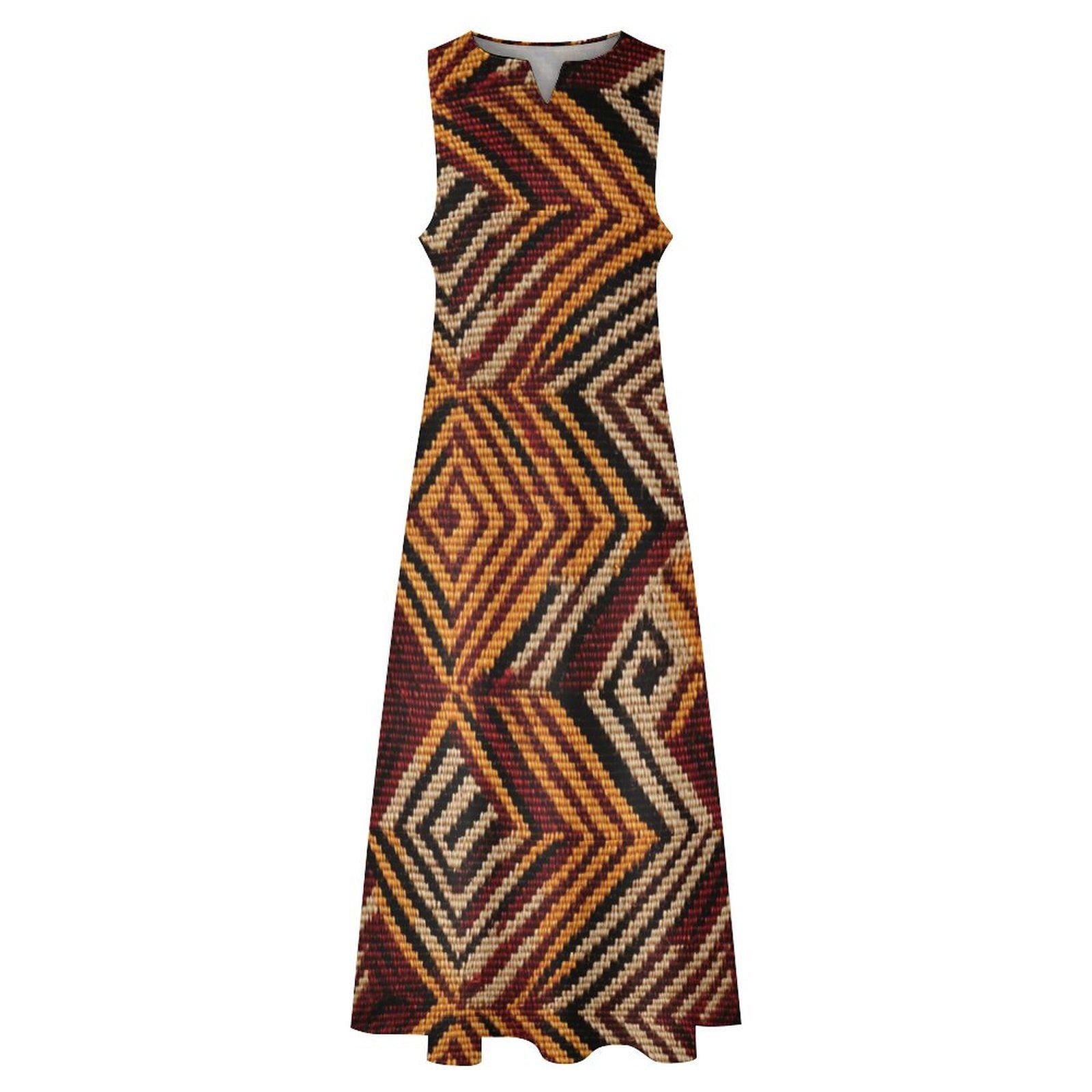 Mud Slide - Womens - Sleeveless Ankle-length Dress - African - Mud cloth Pattern