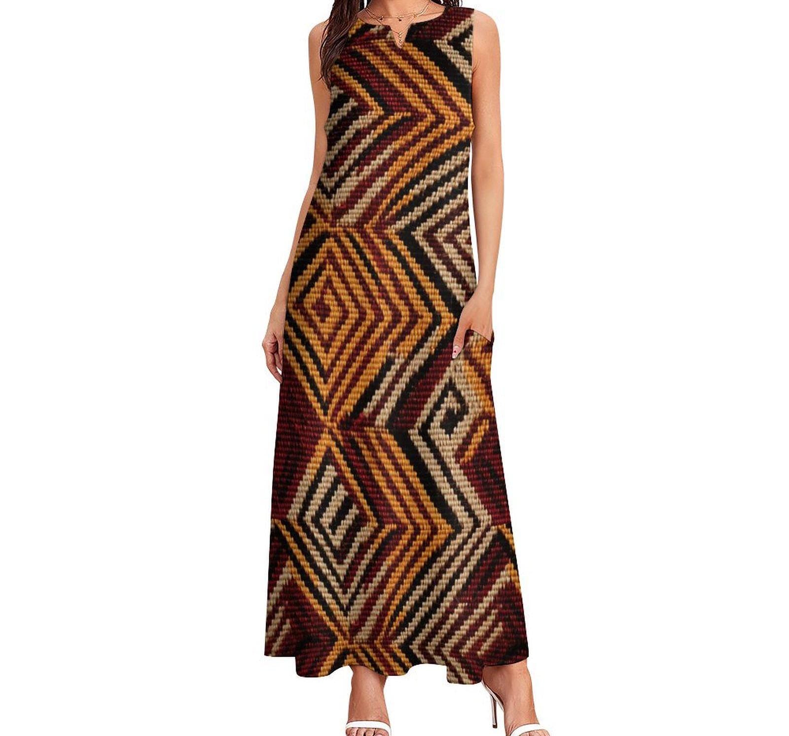 Mud Slide - Womens - Sleeveless Ankle-length Dress - African - Mud cloth Pattern - Dresses - KumbatiaKulture