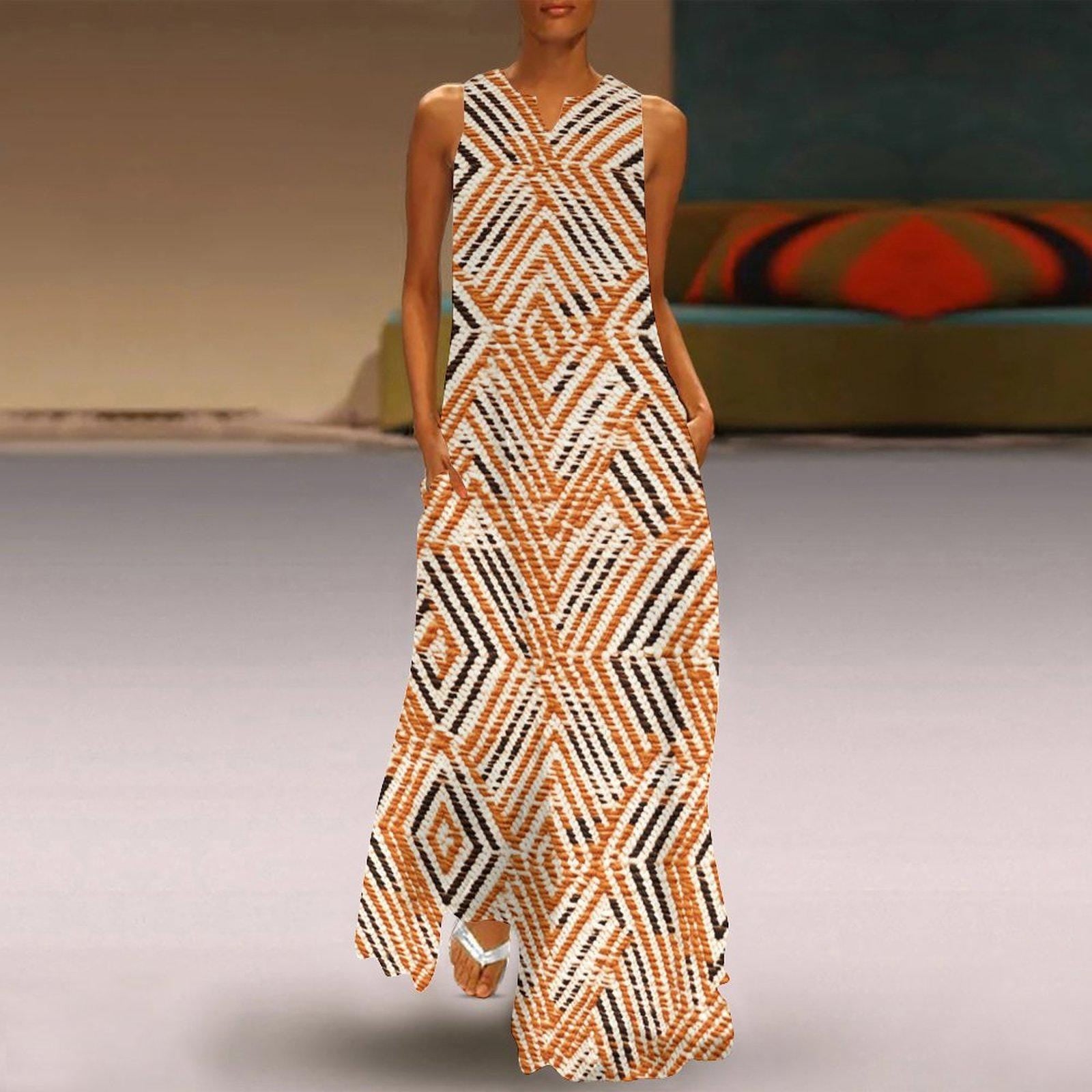 Oranje - Womens - Sleeveless - Ankle-length Dress - African - Muc Cloth pattern - Dresses - KumbatiaKulture