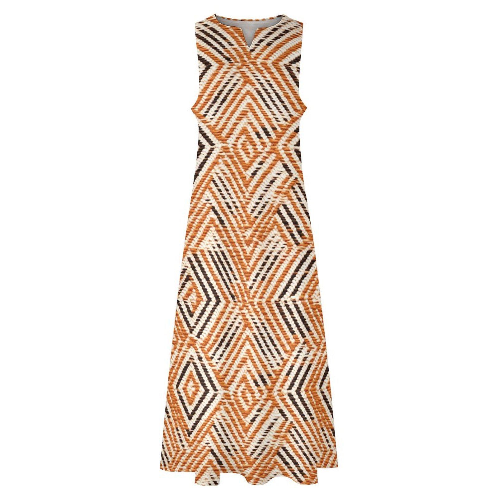 Oranje - Womens - Sleeveless - Ankle-length Dress - African - Muc Cloth pattern - Dresses - KumbatiaKulture