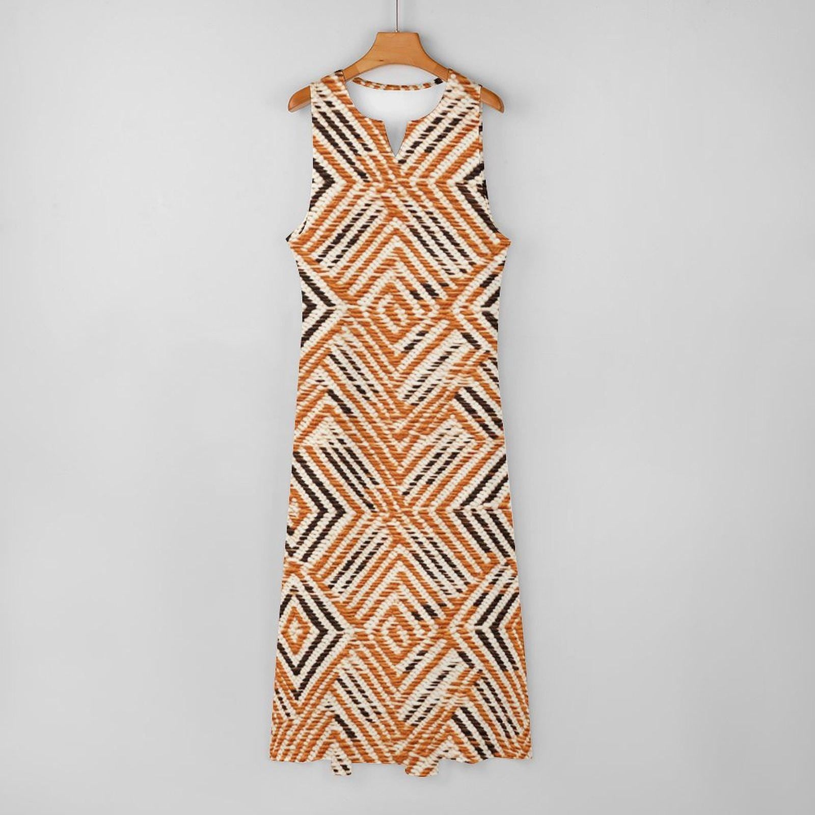 Oranje - Womens - Sleeveless - Ankle-length Dress - African - Muc Cloth pattern - Dresses - KumbatiaKulture