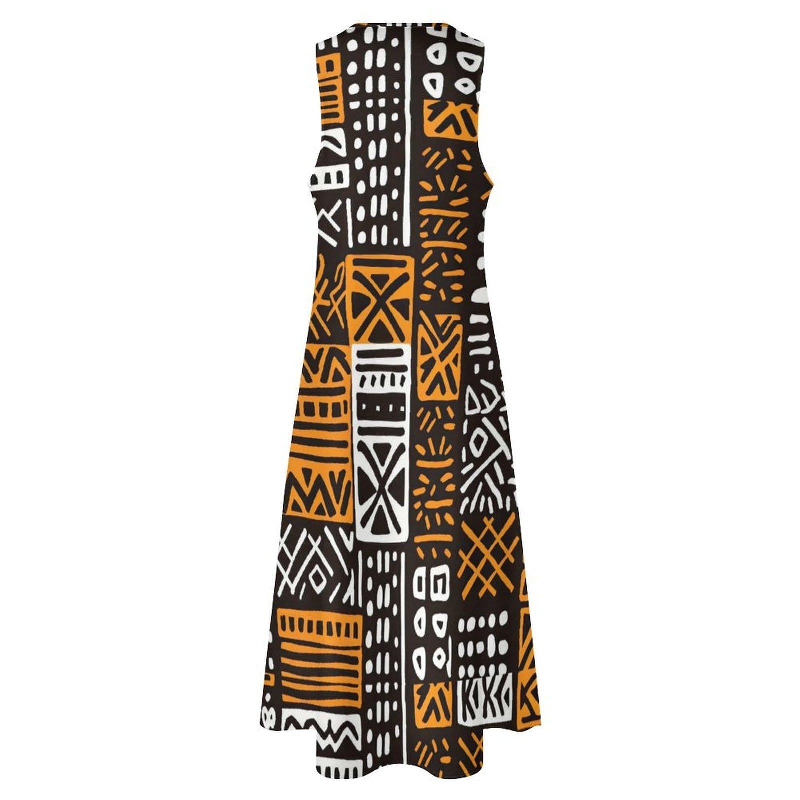 Machungwa - Womens - Sleeveless Ankle-length Dress - African Mud cloth Pattern