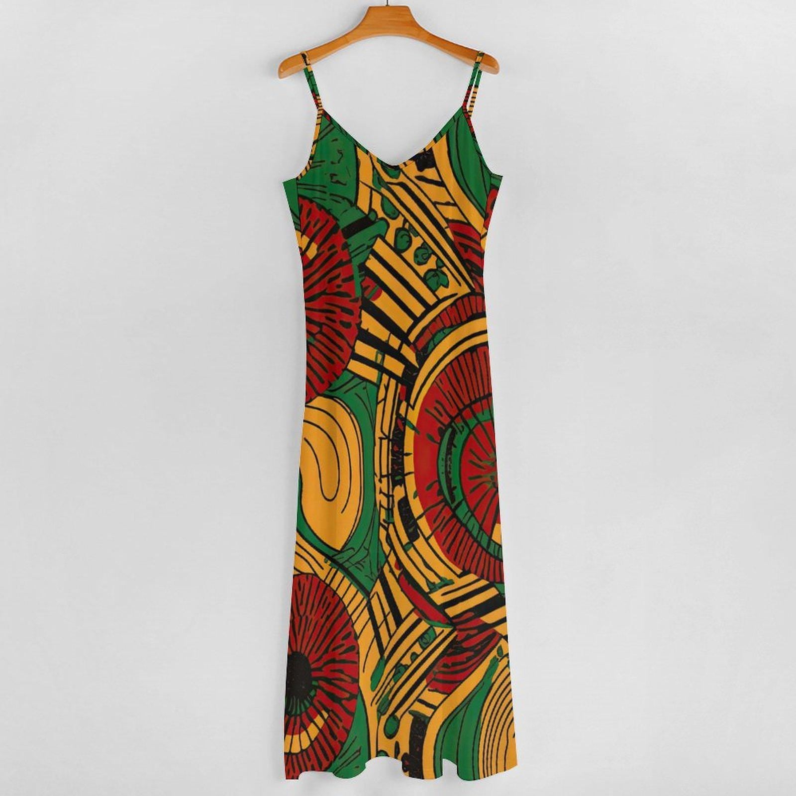 Okuphuzi - Womens - Ankle-length Slip Dress - African Ankar Pattern