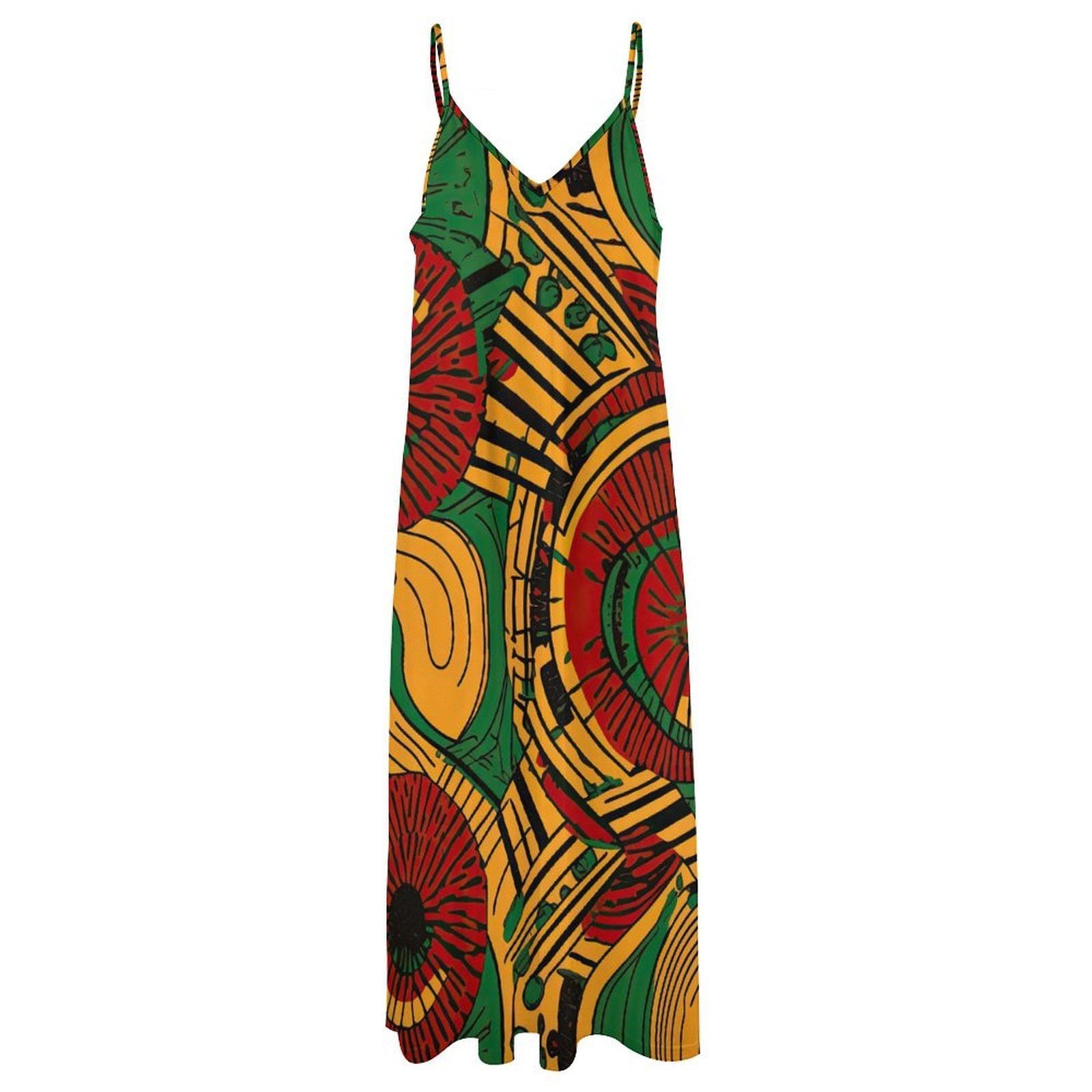 Okuphuzi - Womens - Ankle-length Slip Dress - African Ankar Pattern