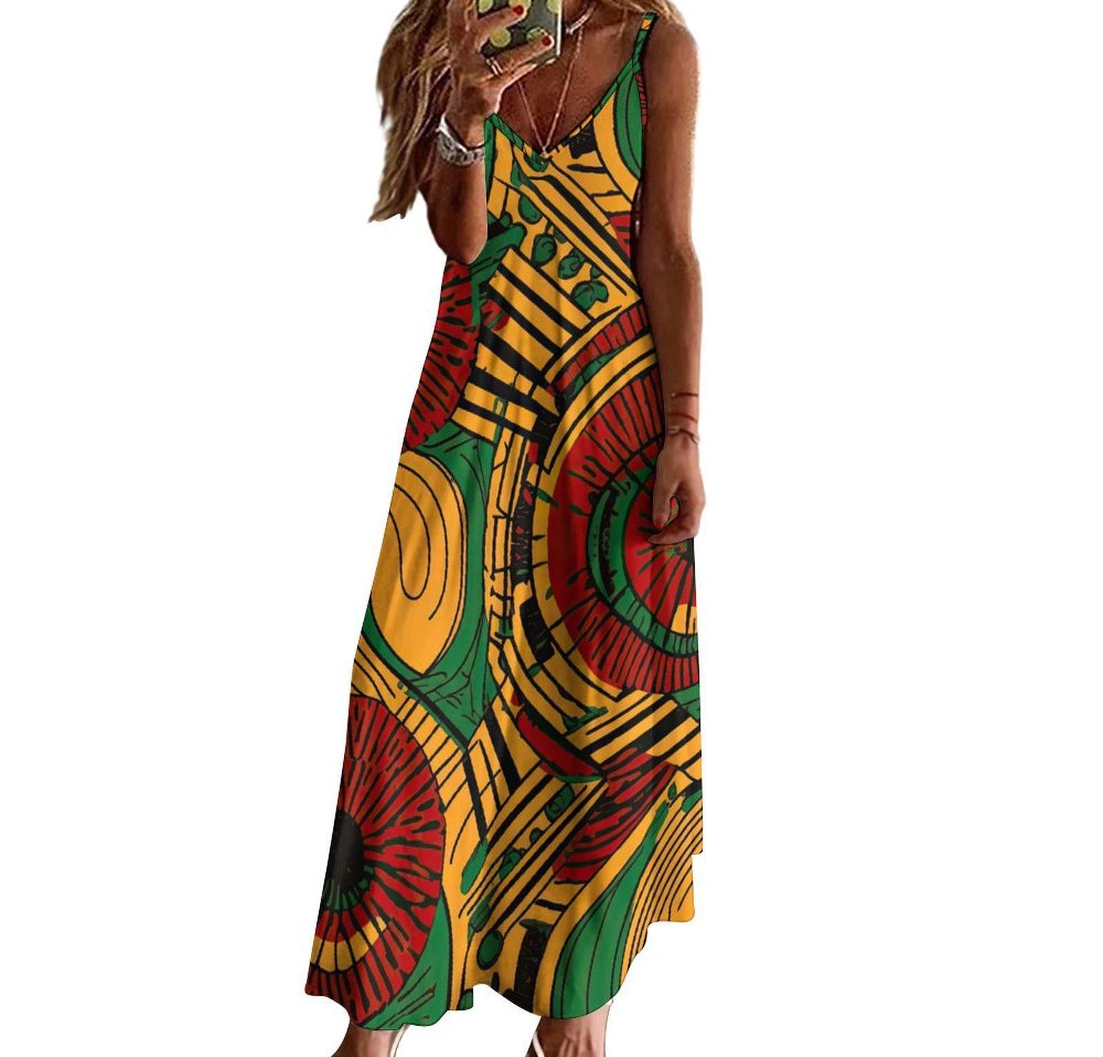 Okuphuzi - Womens - Ankle-length Slip Dress - African Ankar Pattern