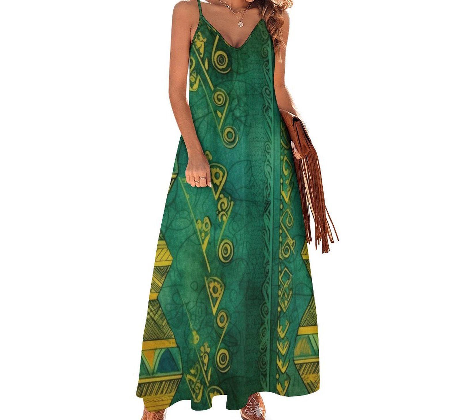 Kijani - Womens - Ankle-length Slip Dress - African - Ankara Pattern