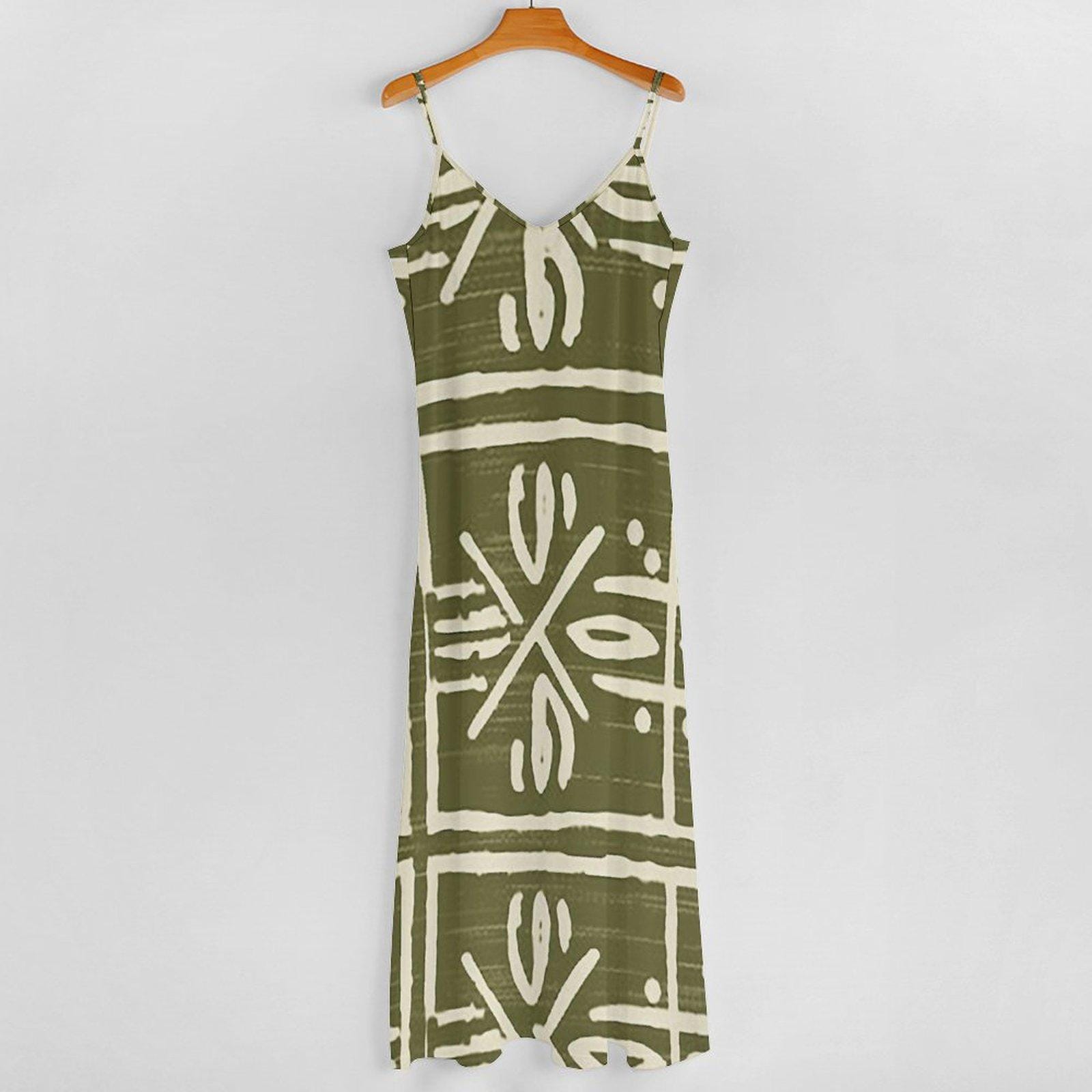 Meadows Afrocentric - Womens - Ankle-length Slip Dress - African - Mud cloth Pattern