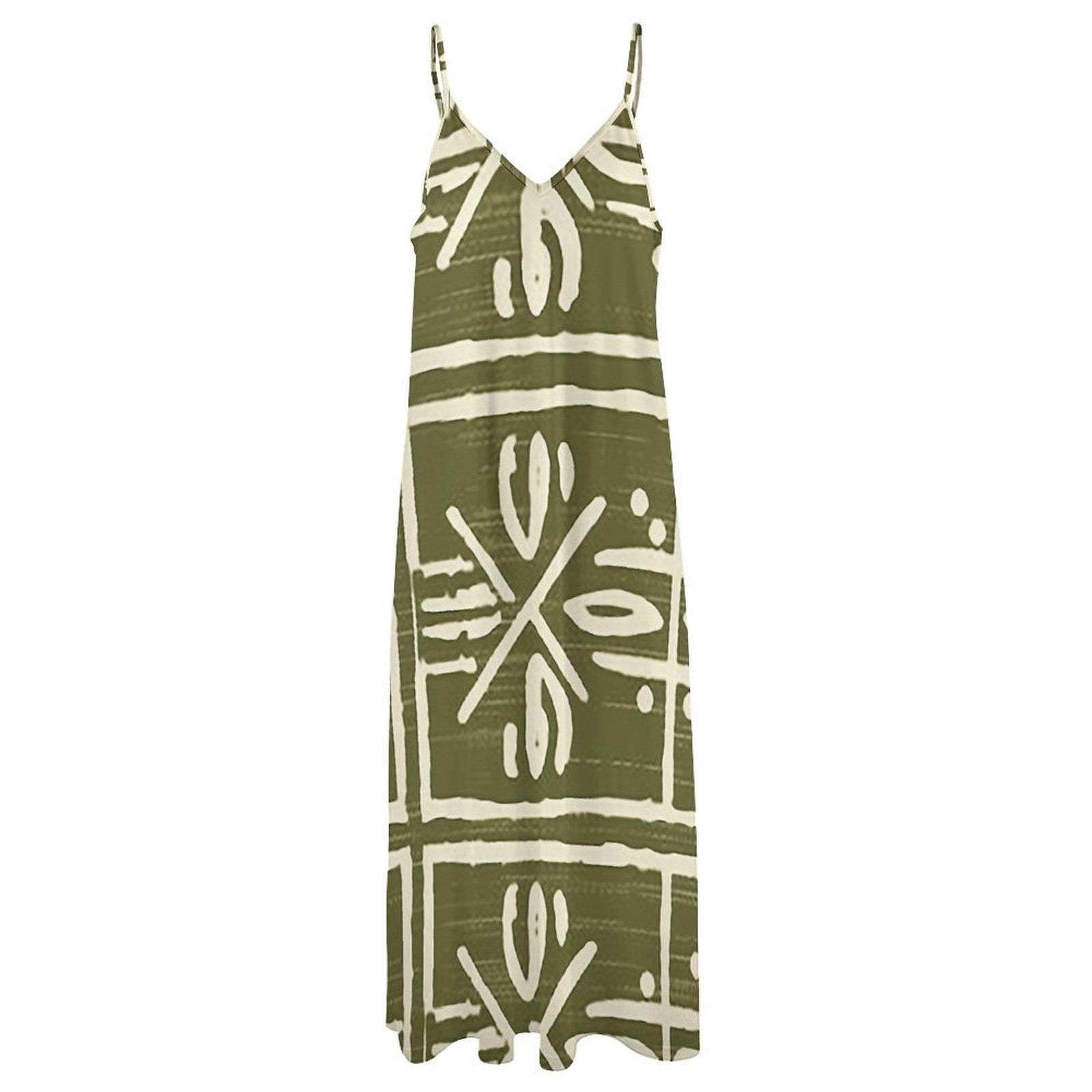 Meadows Afrocentric - Womens - Ankle-length Slip Dress - African - Mud cloth Pattern