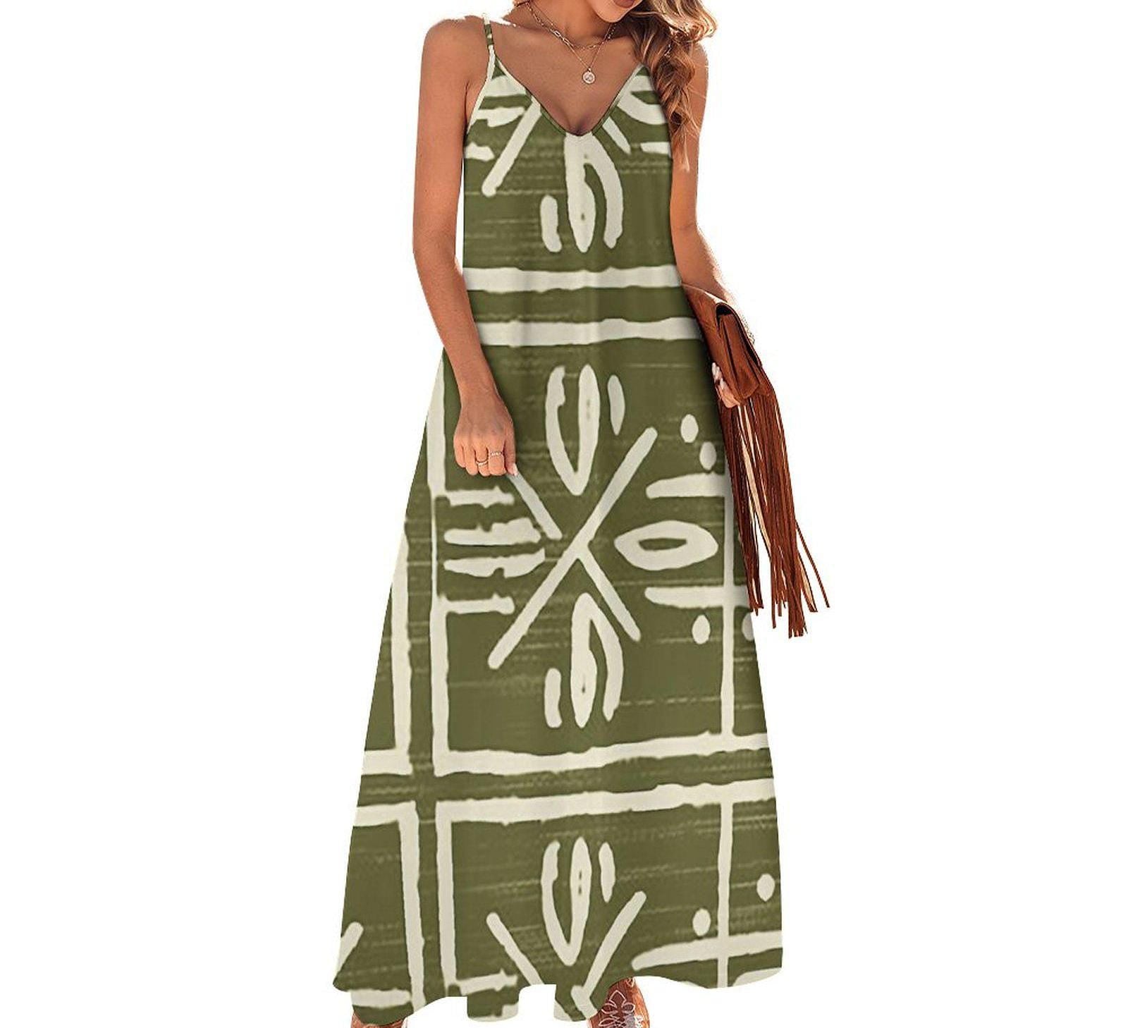 Meadows Afrocentric - Womens - Ankle-length Slip Dress - African - Mud cloth Pattern