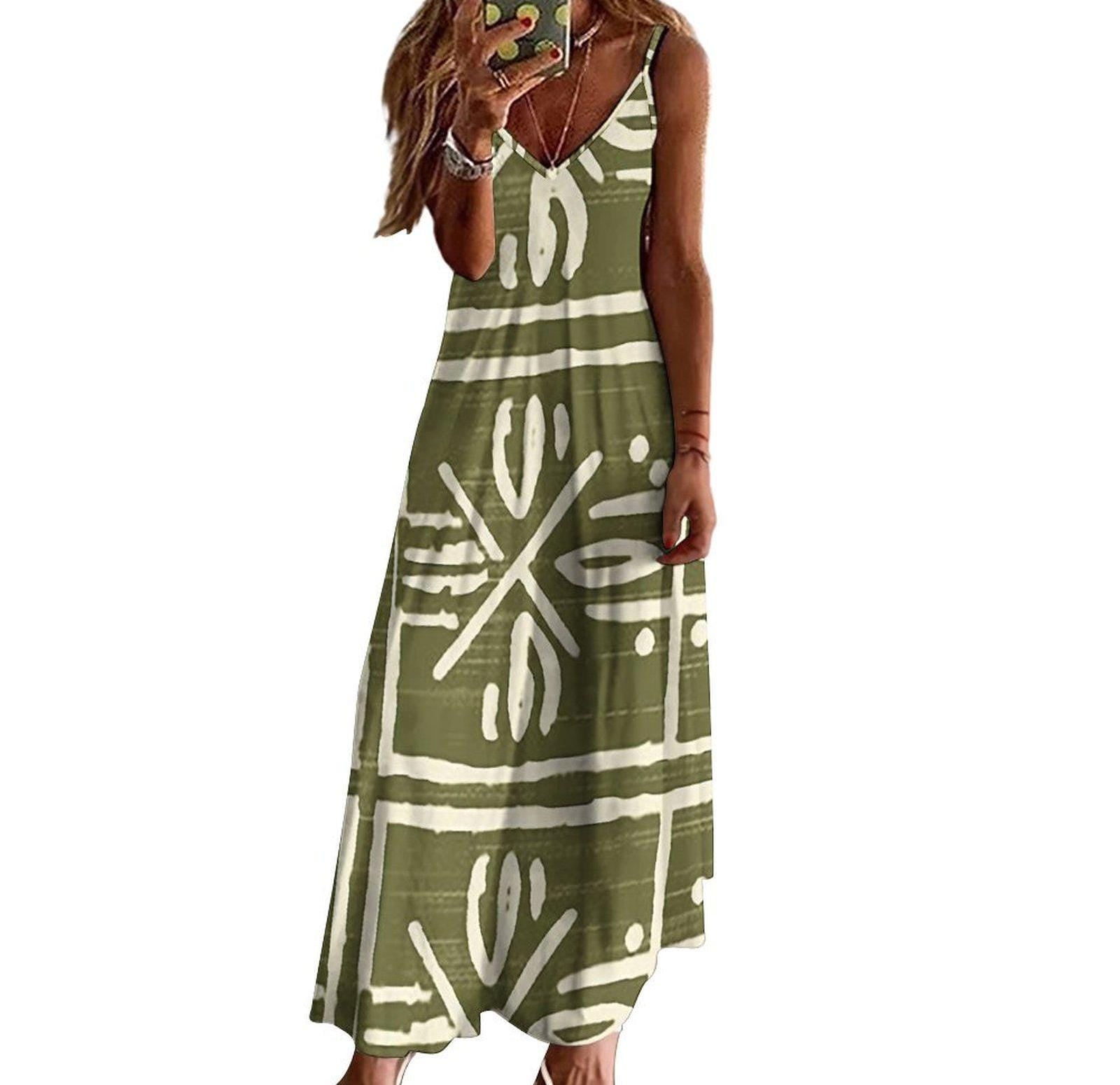 Meadows Afrocentric - Womens - Ankle-length Slip Dress - African - Mud cloth Pattern