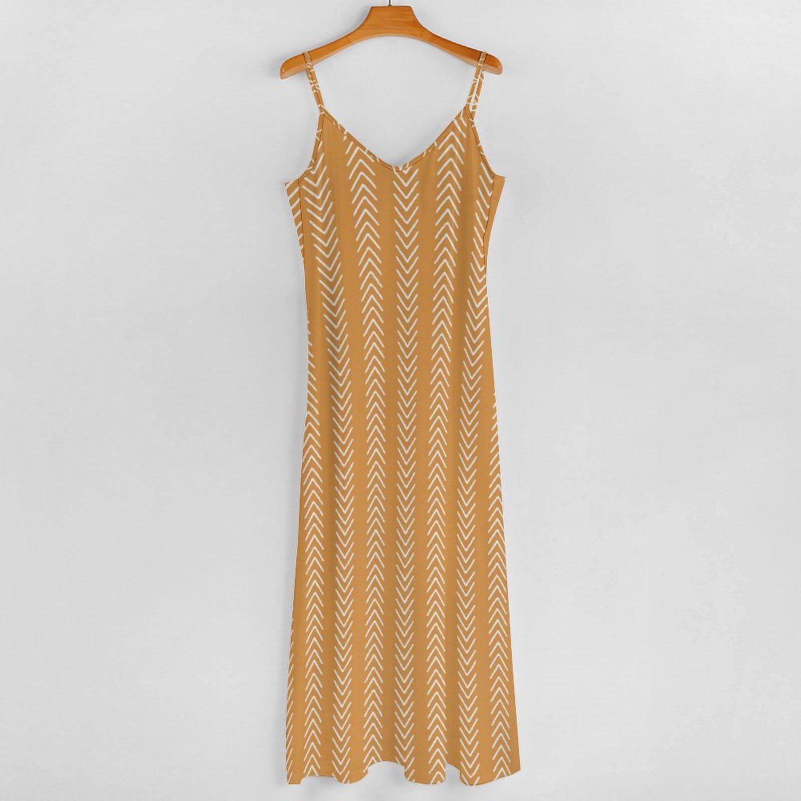 Honey Yellow - Womens - Ankle-length Slip Dress - African -  Mud Cloth Pattern