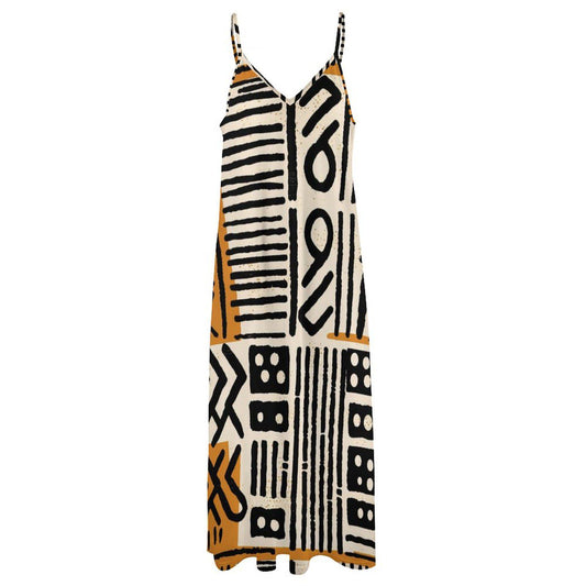 Afrocentric Jamila - Womens - Ankle-length Slip Dress - African - Mud Cloth Pattern