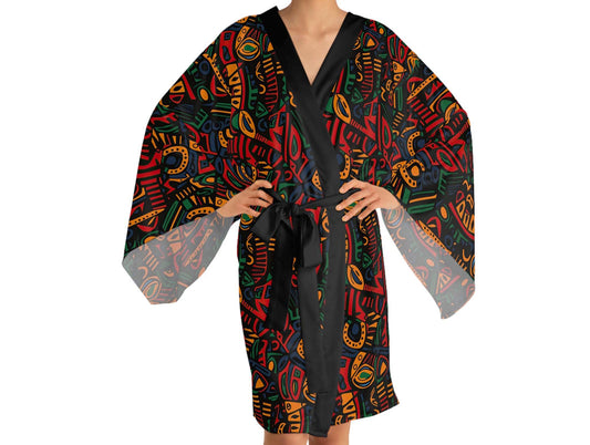 Nishati - Womens - Long Sleeve Kimono Robe - African - Ankara Pattern