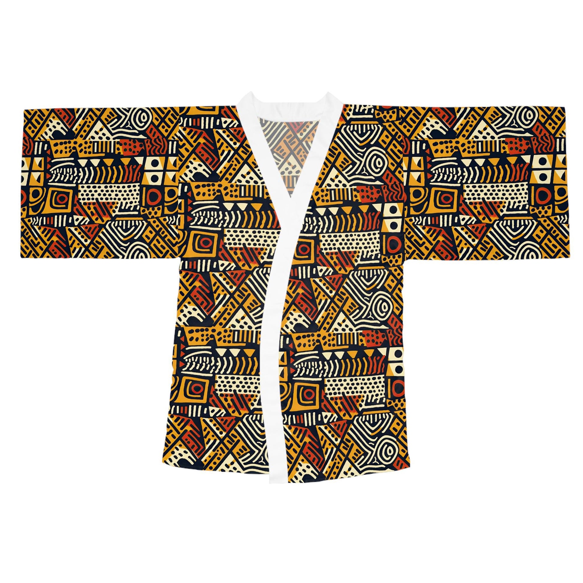 Neutral Bohemian - Womens - Long Sleeve Kimono Robe - African - Ankara Pattern