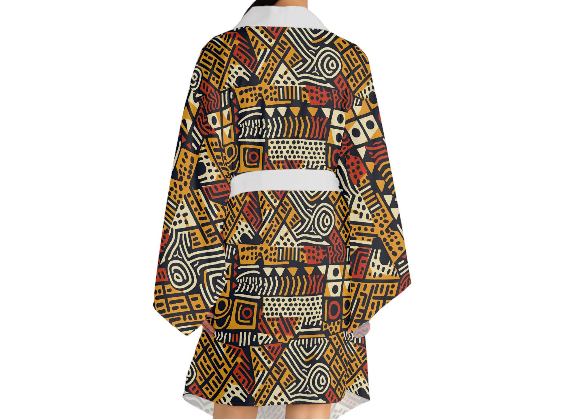 Neutral Bohemian - Womens - Long Sleeve Kimono Robe - African - Ankara Pattern