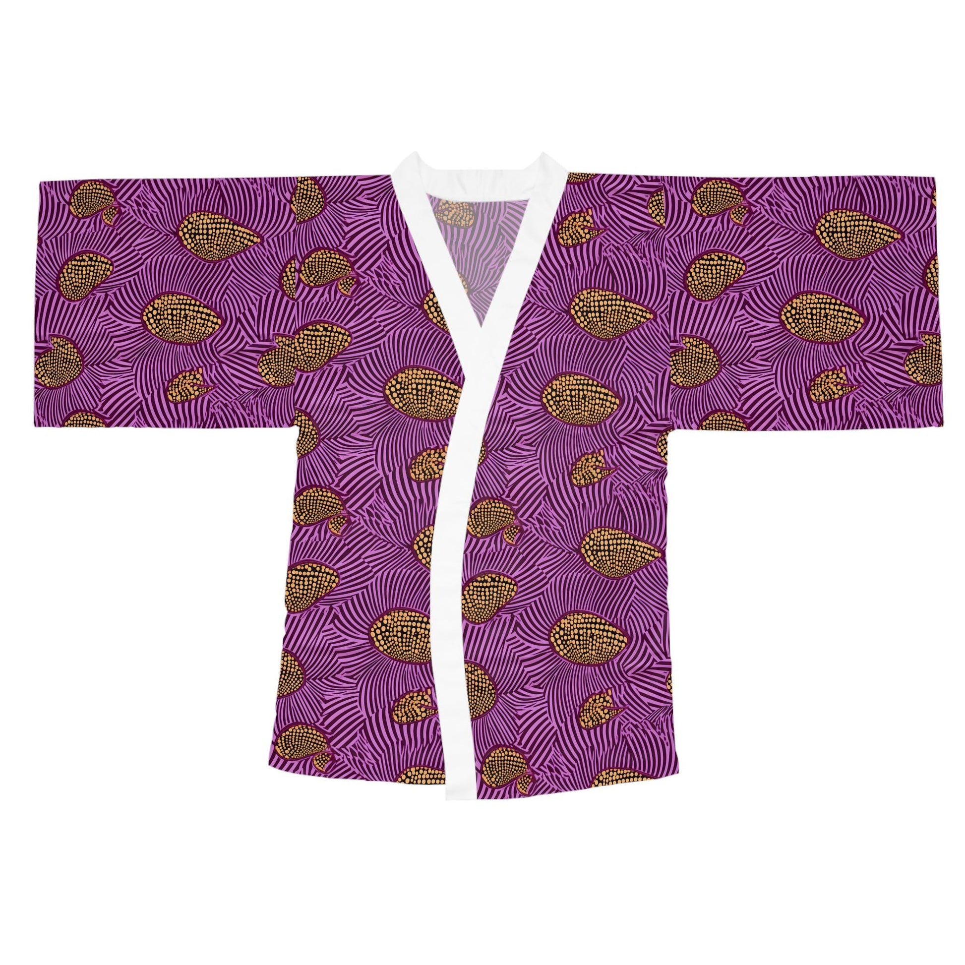 Purple Vibrant -Womens - Long Sleeve Kimono Robe - African - Ankara Pattern