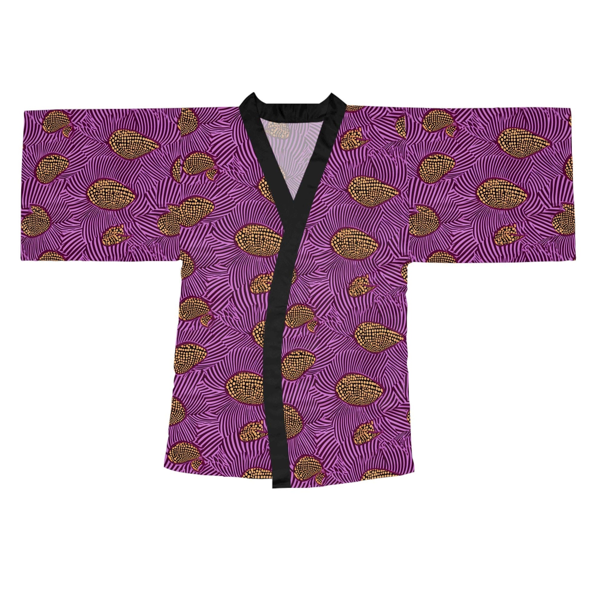 Purple Vibrant -Womens - Long Sleeve Kimono Robe - African - Ankara Pattern