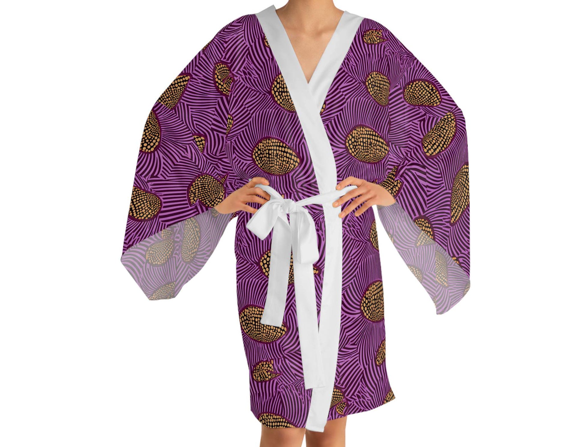 Purple Vibrant -Womens - Long Sleeve Kimono Robe - African - Ankara Pattern