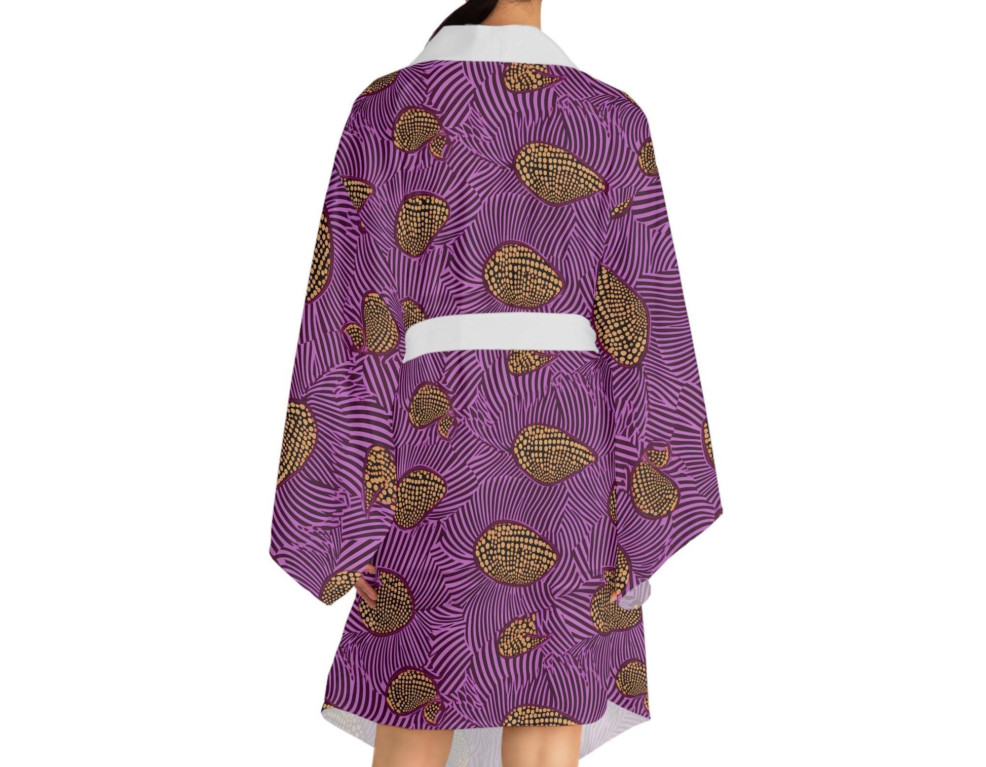 Purple Vibrant -Womens - Long Sleeve Kimono Robe - African - Ankara Pattern