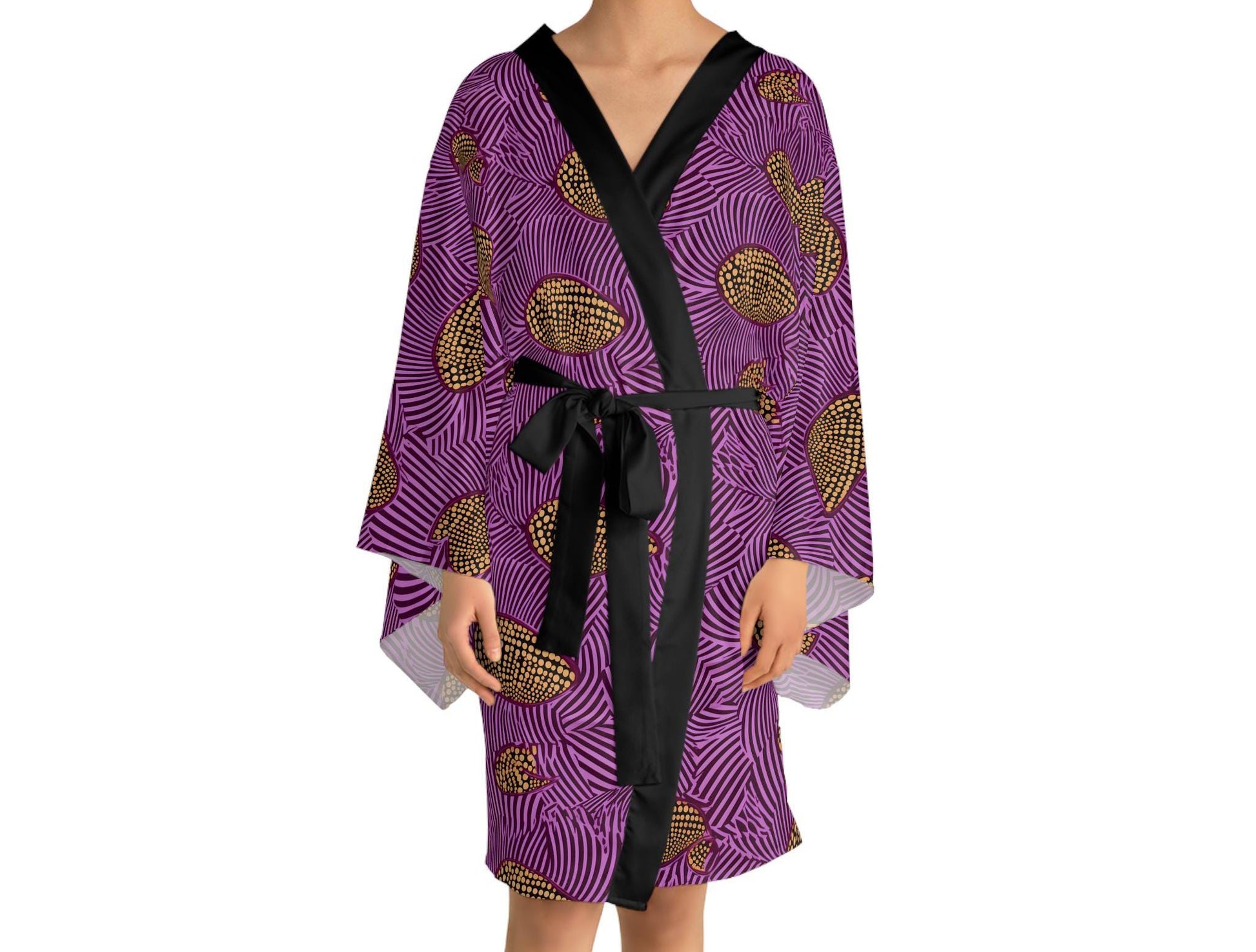 Purple Vibrant -Womens - Long Sleeve Kimono Robe - African - Ankara Pattern