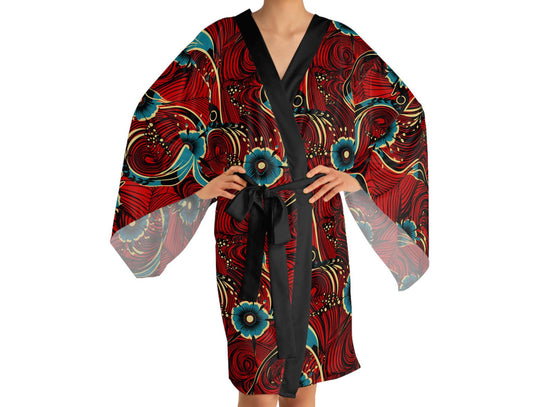 Ruby Saphire - Womens -  Floral Long Sleeve Kimono Robe - African - Ankara Pattern