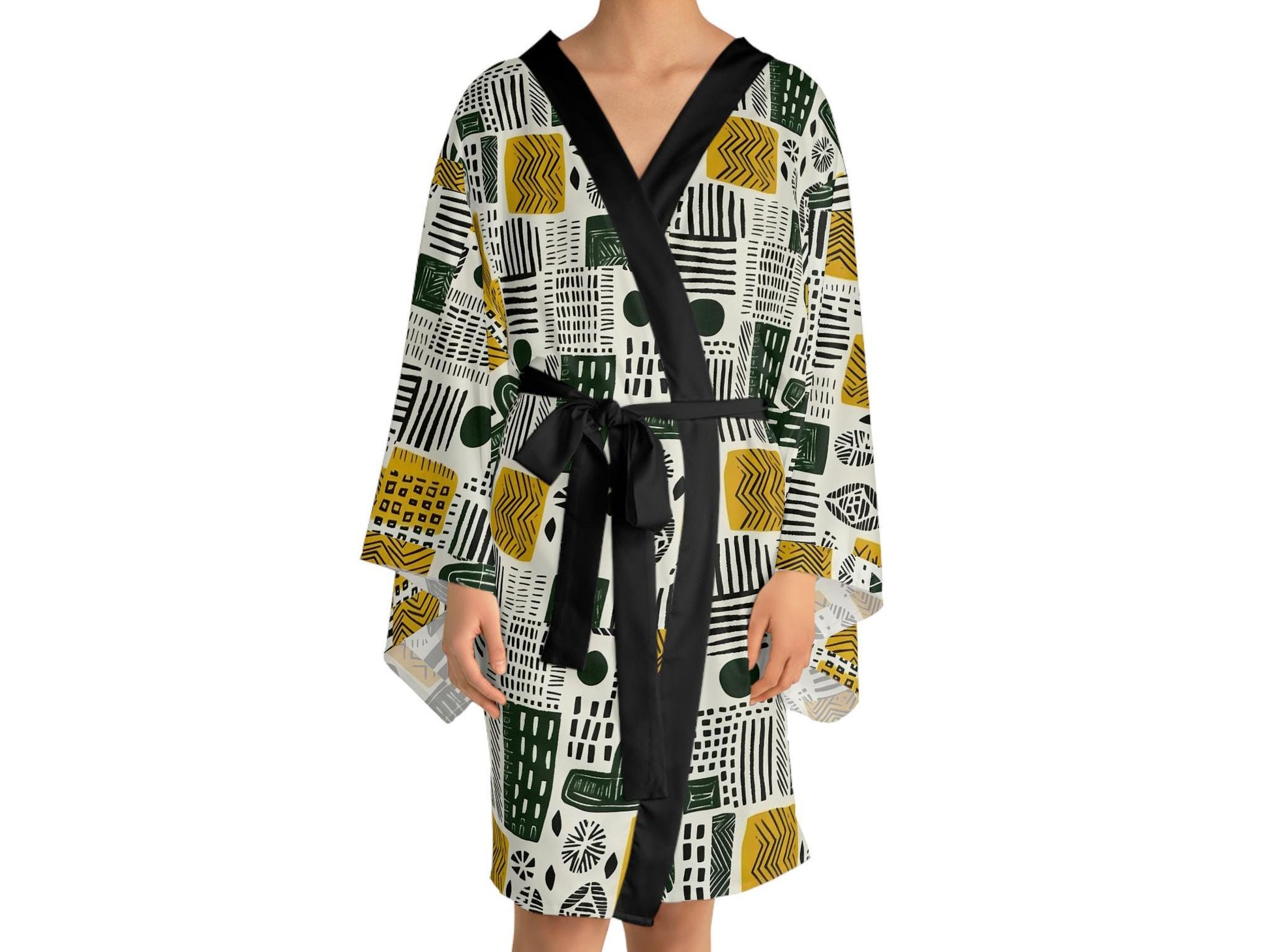 Kokoo - Womens - Long Sleeve Kimono Robe - African - Ankara Pattern