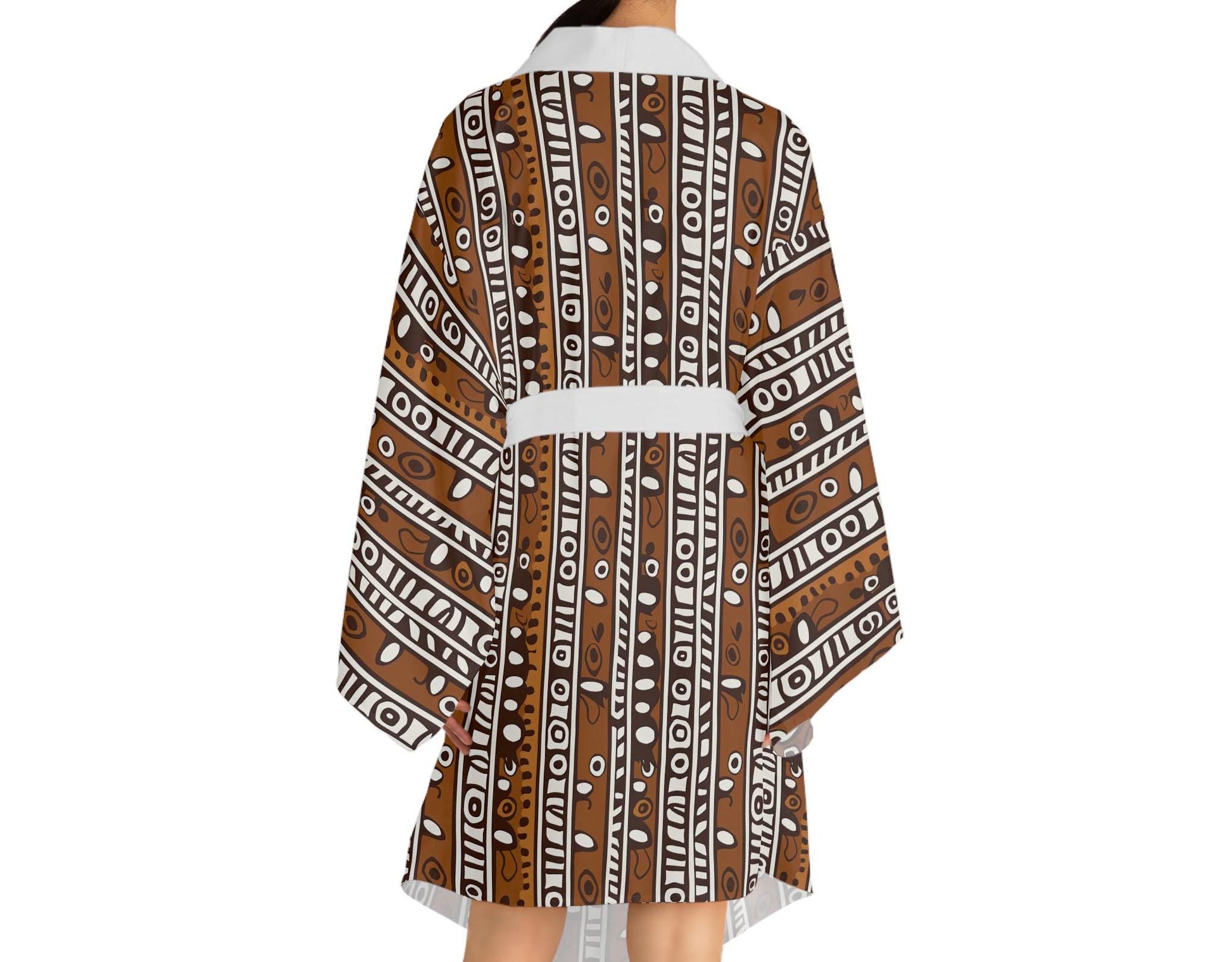 Earthy - Womens - Long Sleeve Kimono Robe - African Mud cloth Pattern